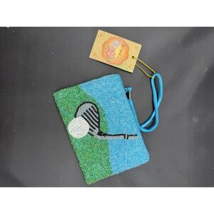 Seed Beaded Change Purse Coin Bag Zippered- Golf Design, 6" Wide